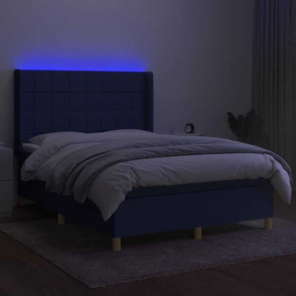 vidaXL Boxspring met matras en LED stof blauw 140x200 cm