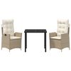 vidaXL Tuin eettafelset met kussen 3 pcs Beige poly rattan