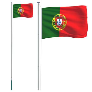 vidaXL Vlag met vlaggenmast Portugal 6,08 m aluminium