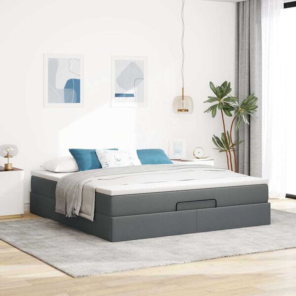 vidaXL Ottoman bed met matras 160x200cm stof donkergrijs