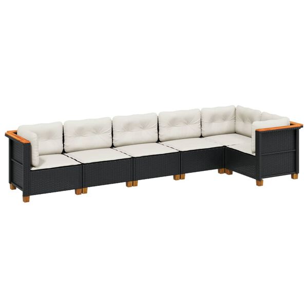 vidaXL 6-delige Loungeset met kussens poly rattan zwart