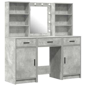 vidaXL Make-up tafel set met LED 3 st Beton Grijs Bewerkt hout