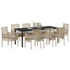vidaXL Tuin eettafelset met kussen 9 pcs Beige poly rattan