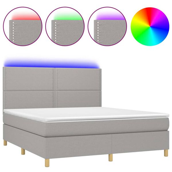 vidaXL Boxspring met matras en LED stof lichtgrijs 180x200 cm