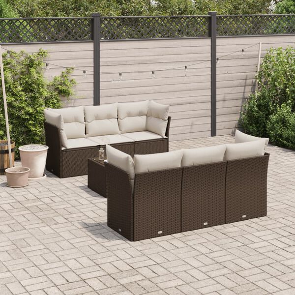 vidaXL 7-delige Loungeset met kussens poly rattan bruin