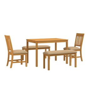 vidaXL Eetkamerset 5 st Beige Massief Eikenhout