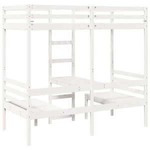 vidaXL Hoogslaper met bureau en stoelen grenenhout wit 90x200cm