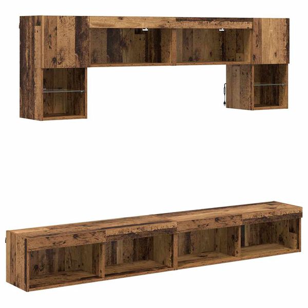 vidaXL TV Wand Eenheden met LED 6 pcs Oud Hout Bewerkt hout