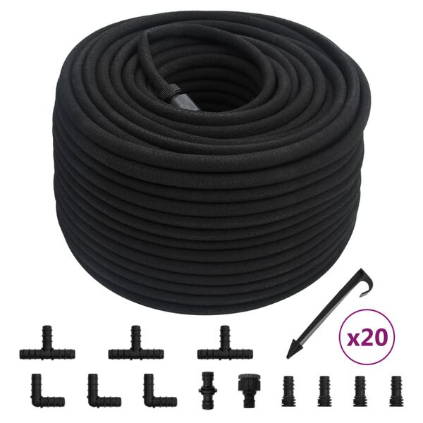 vidaXL Druppelslang 0,6'' 50 m rubber zwart