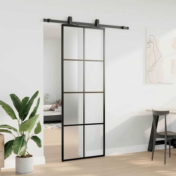 vidaXL Schuifdeur met beslagset 76x205 cm ESG glas zwart