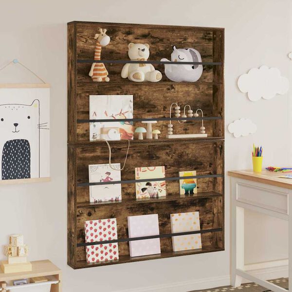 vidaXL Tijdschrift Rek met plank 2 pcs Gerookt eiken 100 x 12 x 70 cm