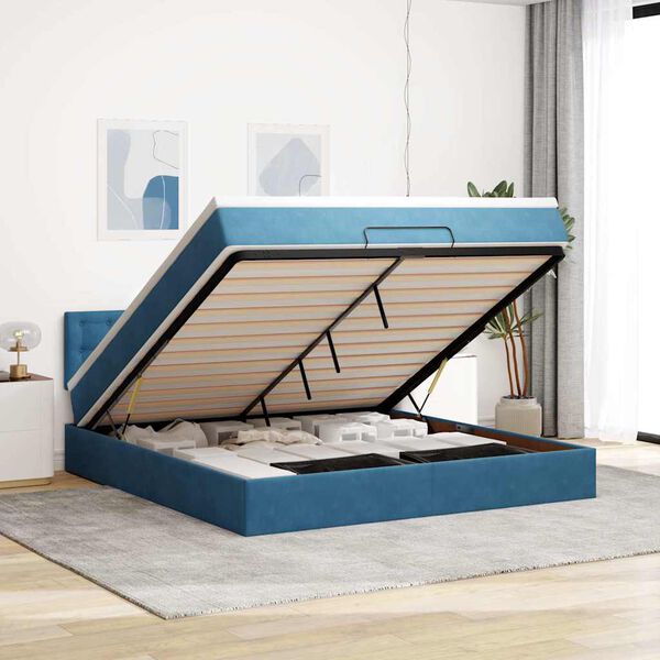 vidaXL Ottoman bed met matras 180x200 cm fluweel donkerblauw