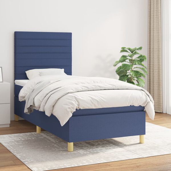 vidaXL Boxspring met matras stof blauw 90x190 cm