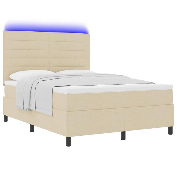 vidaXL Boxspring bed met matras met LED Cr&egrave;me 140 x 190 cm Stof