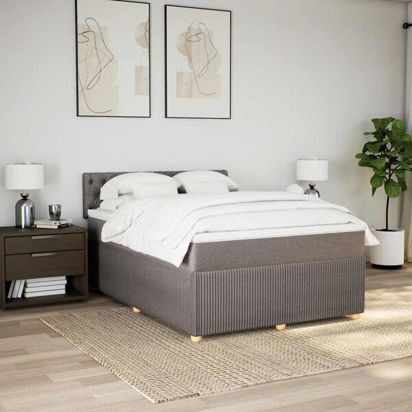 vidaXL Boxspring met matras stof taupe 160x200 cm