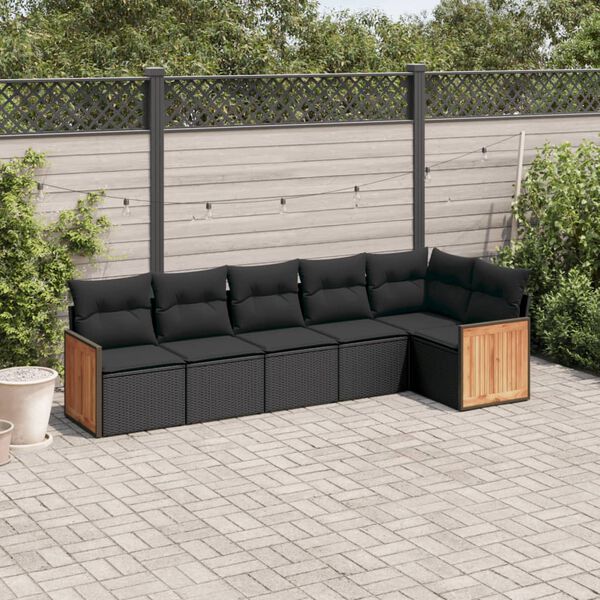vidaXL 6-delige Loungeset met kussens poly rattan zwart