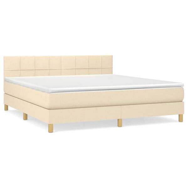 vidaXL Boxspring met matras stof cr&egrave;mekleurig 160x200 cm