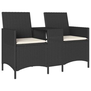 vidaXL Tuinbank 2-zits met tafel en kussens poly rattan zwart