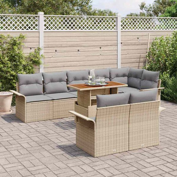 vidaXL Tuin Sofa Set met opslag 9 pcs Beige Poly riet
