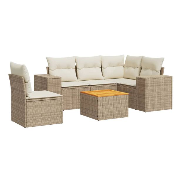 vidaXL 6-delige Loungeset met kussens poly rattan beige