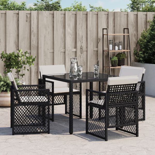 vidaXL Tuinstoelen 4 st met kussens poly rattan zwart