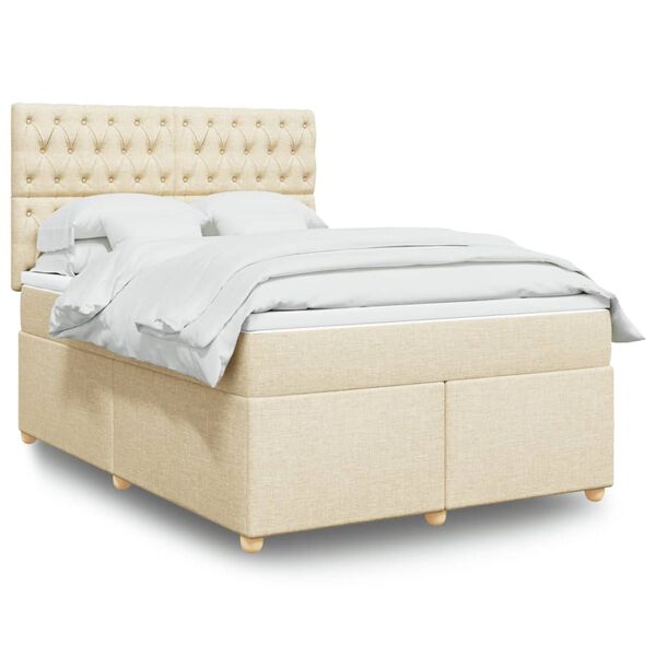 vidaXL Boxspring met matras stof cr&egrave;mekleurig 140x190 cm