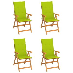 vidaXL Set van 4 klapstoelen met felgroene kussens, gemaakt van massief teakhout.