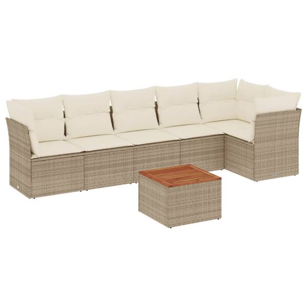 vidaXL 7-delige Loungeset met kussens poly rattan beige