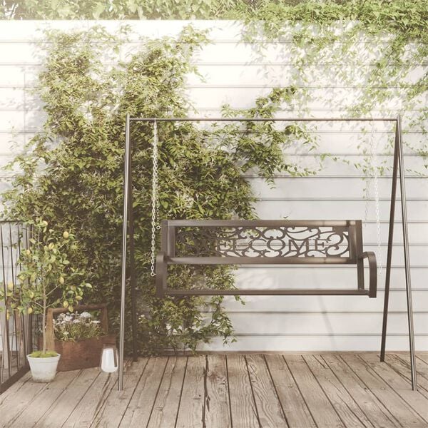 vidaXL Schommelbank 125 cm staal en kunststof zwart