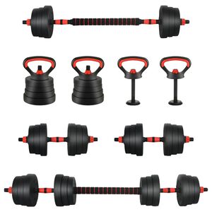 vidaXL 4-in-1 Dumbbell Barbell Kettlebell Set 20 kg Zwart en Rood