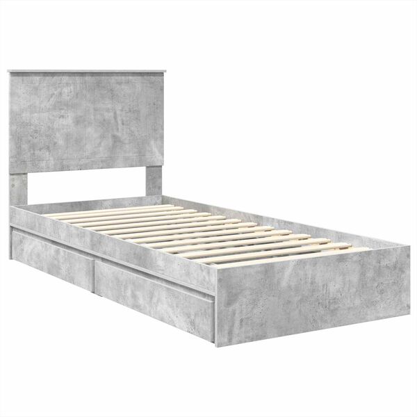 vidaXL Opslag bed met hoofdeinde Beton Grijs 90 x 200 cm Bewerkt hout