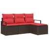 vidaXL Bankstel 4 st Bruin en Rood poly rattan