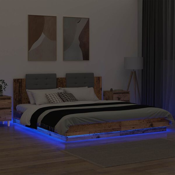 vidaXL Bedframe met Hoofdeinde Oud Hout 200 x 200 cm Bewerkt hout