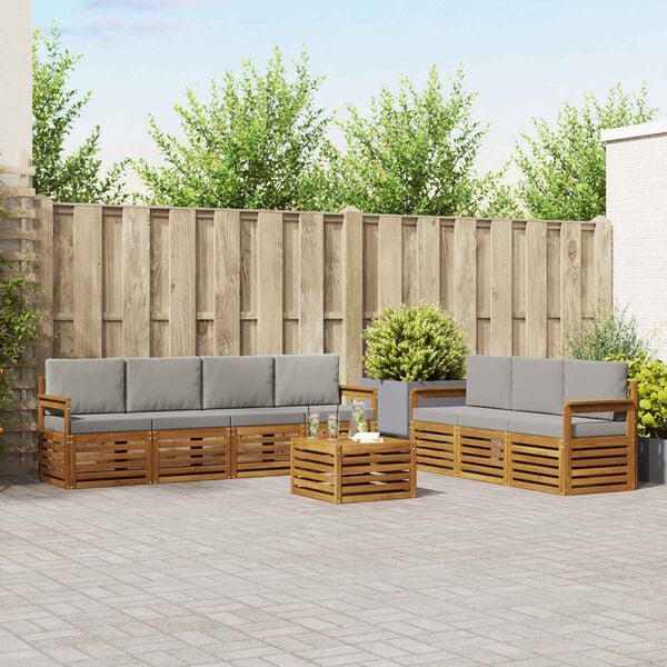 vidaXL Sofa-Sets 8 pcs Natuurlijk en Lichtgrijs Massief Acaciahout