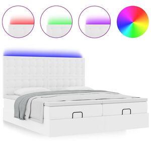 vidaXL Bed poef met matrassen en LED's 160x200cm kunstleer zuiver wit