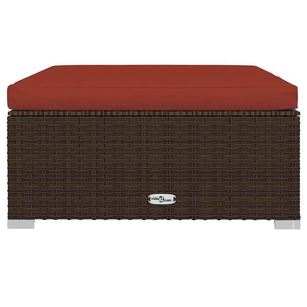 vidaXL Tuinvoetenbank met kussen 70x70x30 cm poly rattan bruin