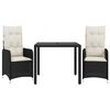 vidaXL 3-delige Bistroset met kussens poly rattan zwart