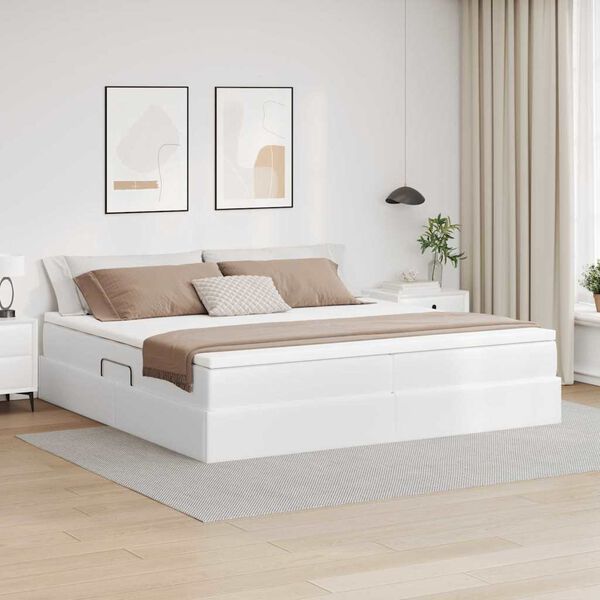 vidaXL Opslag bed met matras met matras Wit 200 x 200 cm Nep Leer