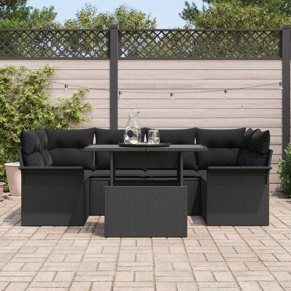vidaXL Tuin Sofa Set met kussen met opslag 7 pcs Zwart Poly Rattan