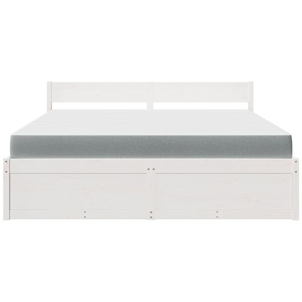 vidaXL Bed met lades en matras massief grenenhout wit 180x200 cm