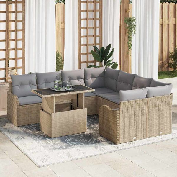 vidaXL Tuin Sofa Set met kussen 9 pcs Beige Poly riet