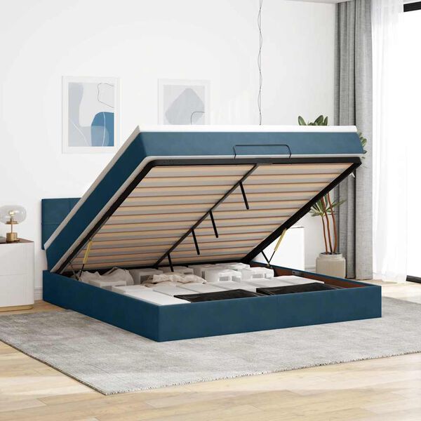 vidaXL Ottoman bed met matras en LED's 180x200 cm fluweel donkerblauw