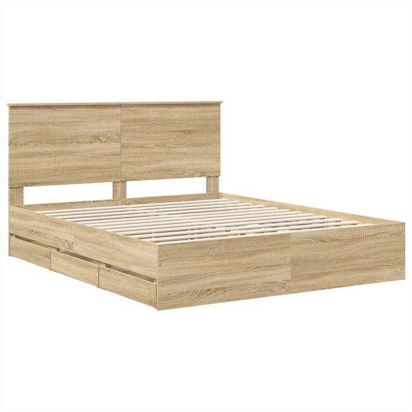 vidaXL Bedframe met lade Sonoma Eiken 160 x 200 cm Ingenieurshout