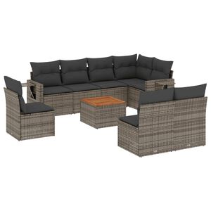vidaXL 9-delige Loungeset met kussens poly rattan grijs