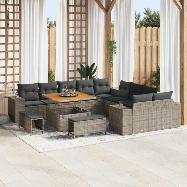 vidaXL Tuin Sofa Set met kussen 13 pcs Grijs poly rattan