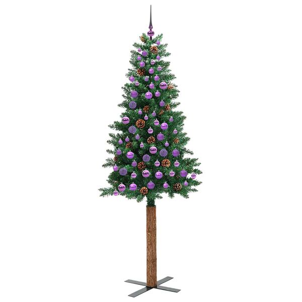 vidaXL Slanke Kerstboom Groen 210 cm PVC en massief dennenhout