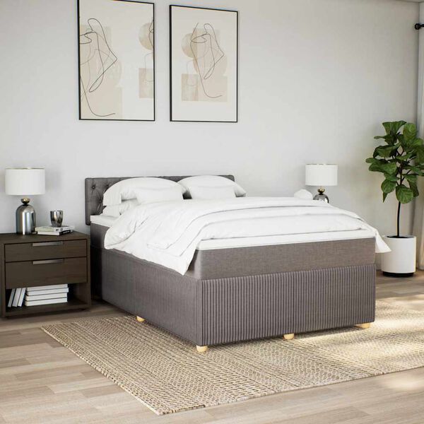 vidaXL Boxspring met matras stof taupe 140x200 cm