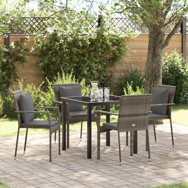 vidaXL Tuin eettafelset met kussen 5 pcs Grijs poly rattan