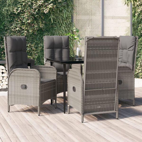 vidaXL 5-delige Tuinset met kussens poly rattan zwart en grijs