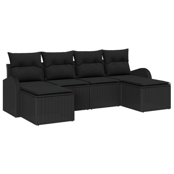 vidaXL Tuin Sofa Set met kussen 6 pcs Zwart Poly Rattan